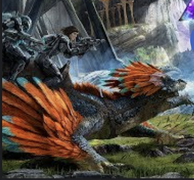 A Rock Drake with a saddle and two riders on the front cover of the Aberration Expansion Pack Trailer