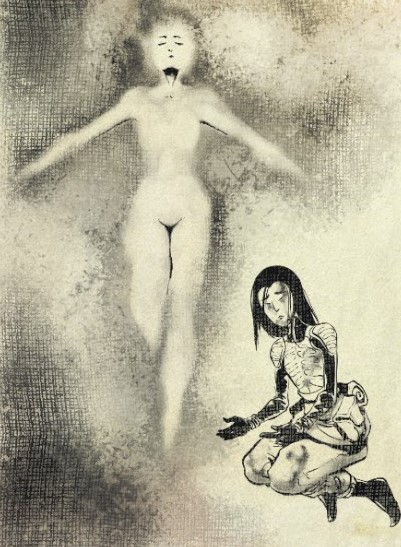 File:Helena completes her ascension into becoming a Homo Deus with Mei-Yin watching her body turning into dust, leaving only an ethereal outline..jpg