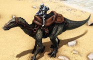 An Iguanodon wearing the saddle