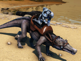 Un Kaprosuchus equipado con una montura
