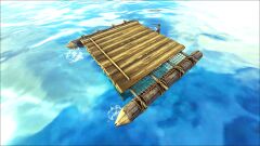 Ingame screenshot of a Wooden Raft equiped with a S+ Raft Platform.