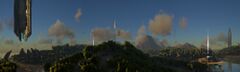 Panorama des trois Obélisques vus de l'Île de Craggs, avant la mise à jour de la version 216.0.