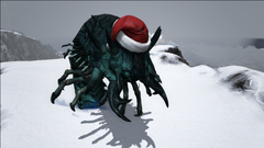 A Deathworm wearing the Iceworm Costume and the Santa Hat Skin