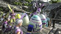 Рекламное изображение из Eggcellent Adventure с примерами окрашенных Кроличьих Яиц.
