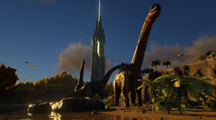 A Brontosaurus family takes a break after a fight with a Rex on the south coast.