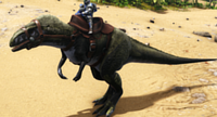 Un Megalosaurio equipado con su montura