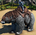 A Dire Bear wearing the saddle