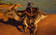 A Parasaur wearing the saddle