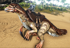 Un joueur chevauchant un Thérizinosaure.