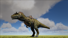 Carcharodontosaurus with the saddle while the player rides on it.
