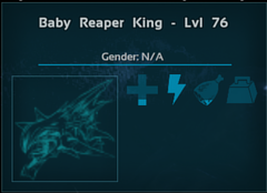 Stat Hover of a Level 76 Reaper King Baby from a Level 1 maxed XP. Notice how it does not show "Following" in the Stat despite being called.